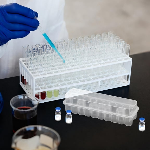 Hytrove Durable Clear Plastic Vial Storage Case with Compartment Grid for Lab and Home