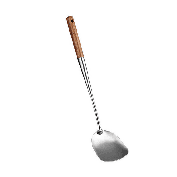 Hytrove Plated Stainless Steel Wok Spatula, Wooden Handle Cooking Turner Utensil for Home Kitchen and Restaurant Use