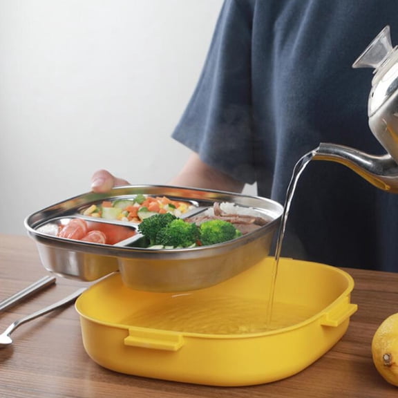 Hytrove Portable Black Metal Lunch Box with Leakproof Lock Catches and Hidden Fork Holder for Office