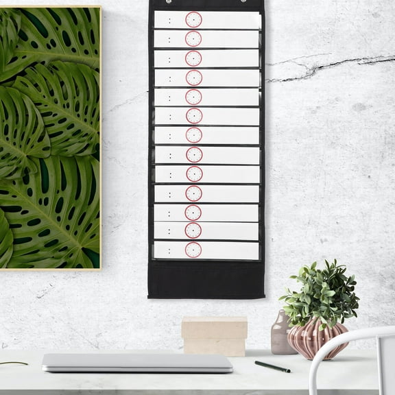 Hytrove Preschool Calendar Pocket Chart Black Oxford Cloth 1Pcs Daily Scheduling Resource