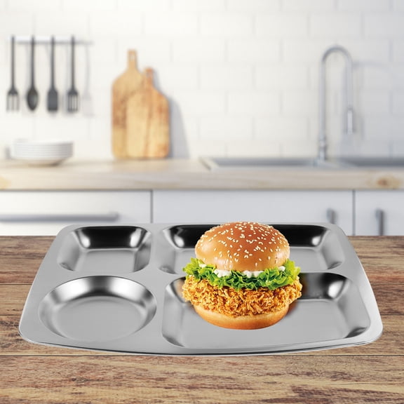 Hytrove Stainless Steel Divided Lunch Tray with Multiple Compartments for School Cafeteria and Food Serving