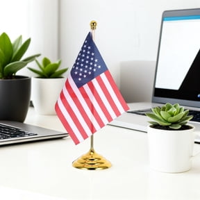 Hytrove Small USA Desk Flag with Base for Office, Conference Room, and Home Display
