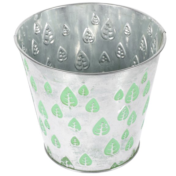 Hytrove Vintage Flower Container Metal Bucket with Light Green Artistic Leaf Pattern Decoration