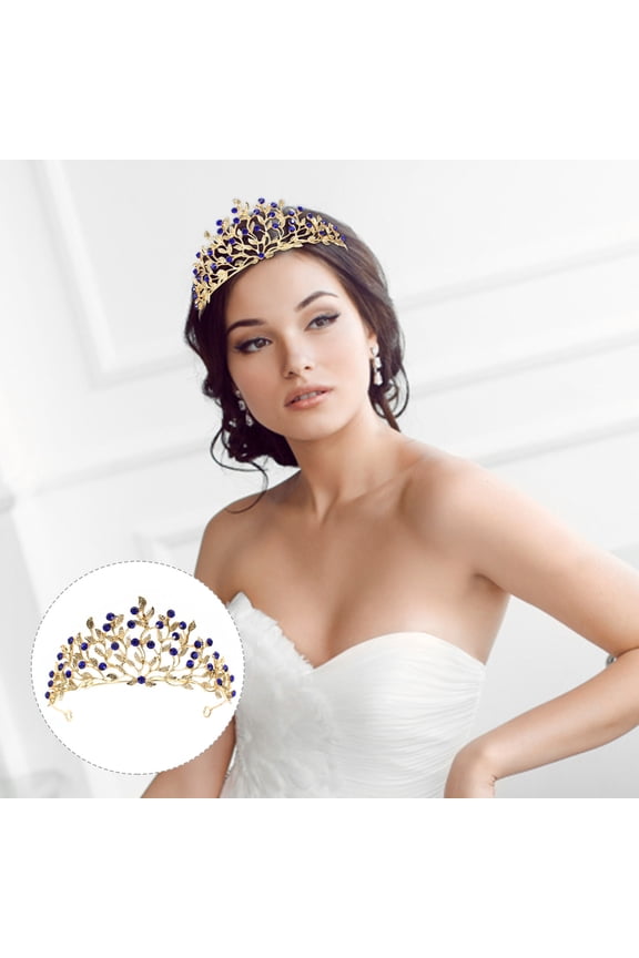 Elegant Dark Blue Bridal Tiara Rhinestone Crown for Wedding Party Decoration