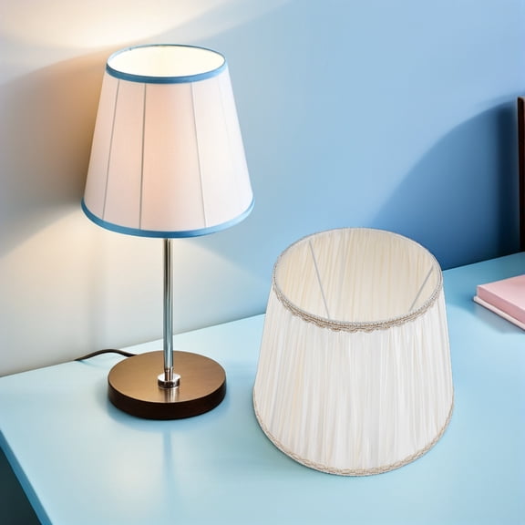 Hytrove White Pleated Fabric Lampshade, Iron Frame, Soft Light Diffusion, Universal E27 Fitting