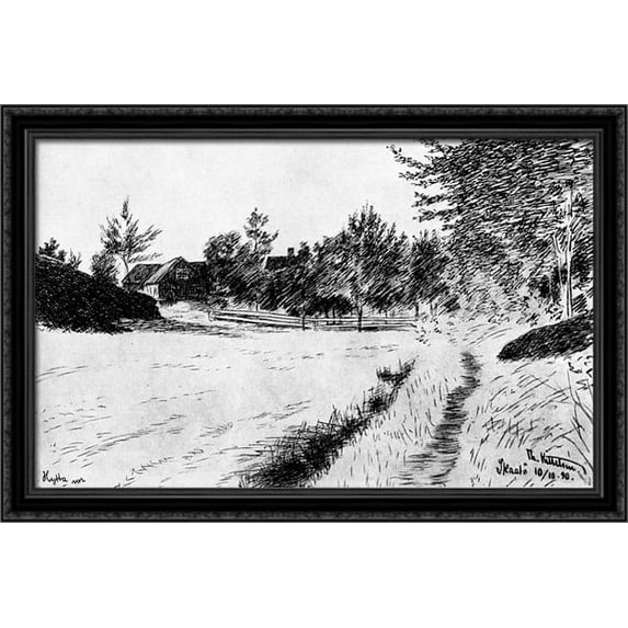 Hytta Vaar Paa Staatoey 40x26 Large Black Ornate Wood Framed Canvas Art by Theodor Severin Kittelsen