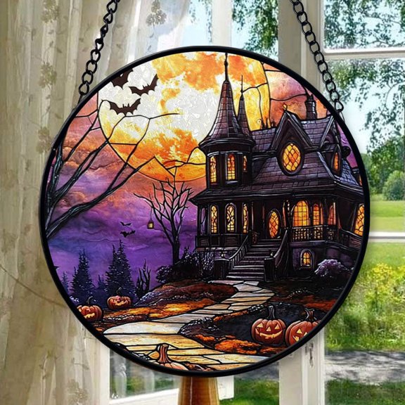 Hyturtle Halloween Bat Stained Glass Suncatcher - Gothic Gifts for Bat Lovers Women - Halloween Bird Decorations - Spooky Home Decor - Custom Name Window Hanging Suncatcher Decor,