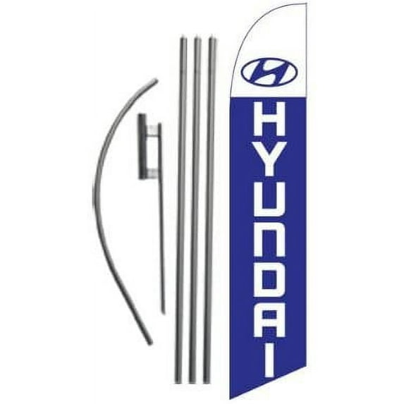 Hyundai Advertising Feather Banner Swooper Flag Sign with Flag Pole Kit and Ground Stake