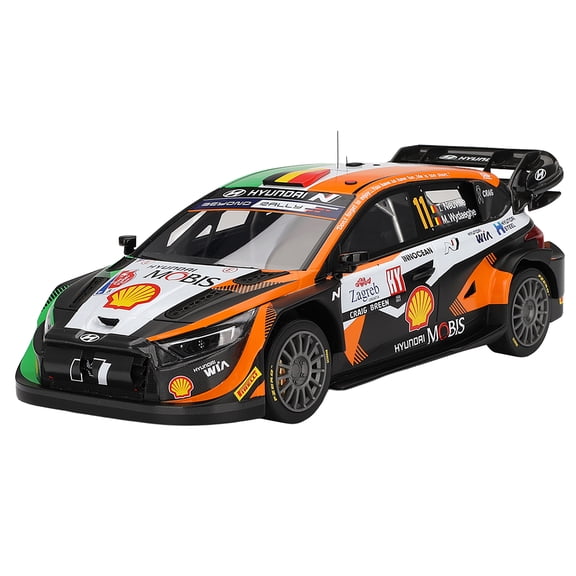 Hyundai i20 N Rally1 Hybrid #11 "Hyundai Shell Mobis WRT" Winner "Rally Croatia Power Stage" (2023) 1/18 Model Car by Top Speed