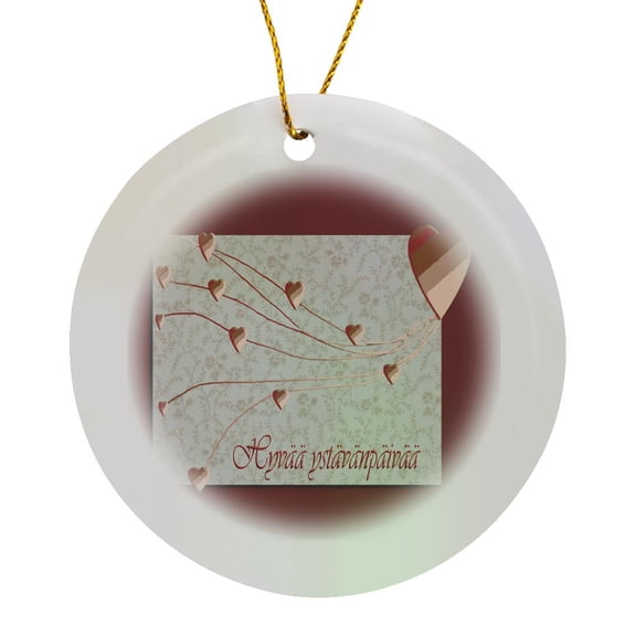 Hyv Ystvnpiv, Happy Valintines Day In Finnish, Copper Hearts , Circle Porcelain Ornament