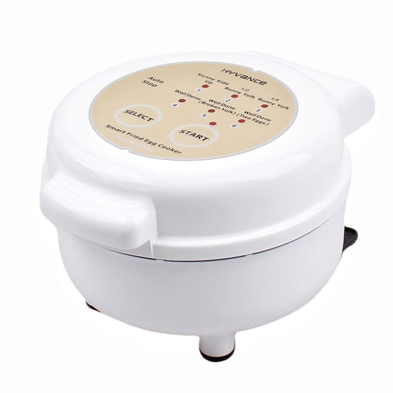 Hyvance Smart Fried Egg Cooker, Automatic Fried Egg Maker for 6 Features like Sunny Side Up, Over Easy, Fully Cooked & More. Auto Power Off, Alarm, Round Shape, Non Stick Coating (White)
