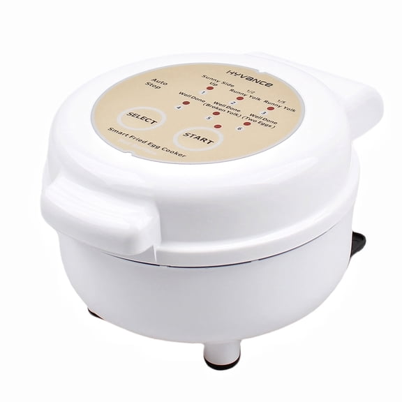 Hyvance Smart Fried Egg Cooker, Automatic Fried Egg Maker for 6 Features like Sunny Side Up, Over Easy, Fully Cooked & More. Auto Power Off, Alarm, Round Shape, Non Stick Coating (White)