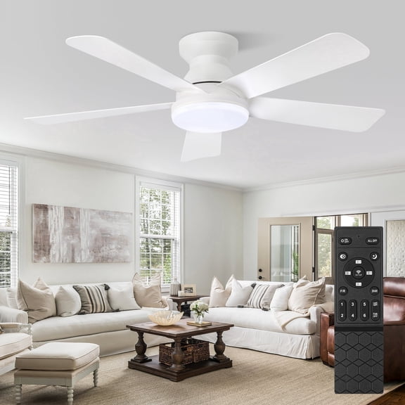 Hywyimlait 40 Inch White Ceiling Fan with Light, Quiet & Reversible, Flush Mount, Remote Control Included, 3CCT & Dimmable Lighting Supported