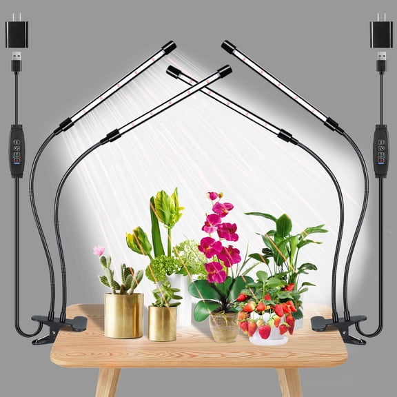 Hywyimlait Plant Grow Light for Indoor Plants, Full Spectrum Indoor Grow Light, 10-Level Dimmable and Auto ON & Off Timer (2 Head 2 Pack)