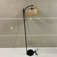 thumbnail image 1 of Hyxelo lamps,Arc Floor Lamp with Remote Control, Dimmable LED with 3 Color Temperature, Black Standing Rattan & Fabric Double Drum Shade (Black), 1 of 10