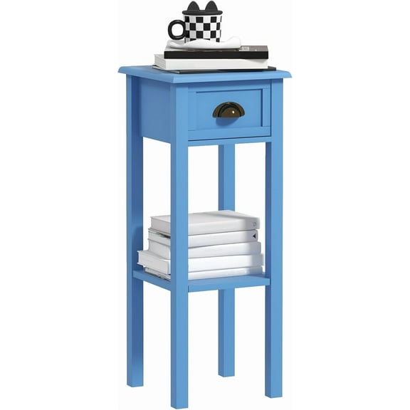 Hyxoo 2-Tier Side Table with Drawer, Narrow End Table with Bottom Shelf, for Living Room, Set of 1, Light Blue
