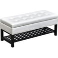 thumbnail image 1 of Hyxoo 44" Tufted Faux Leather Ottoman Storage Bench with Shoe Rack - White, 1 of 9