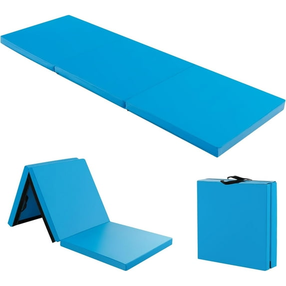 Hyxoo 6'x 2' Gymnastics Mat, 2" Thick Folding Tumbling Mat with Hook and Loop Fastener, Foldable Gym Mat with Carrying Handles, Cheer Mats for Kids Adults Home Exercise Aerobics Fitness, Blue