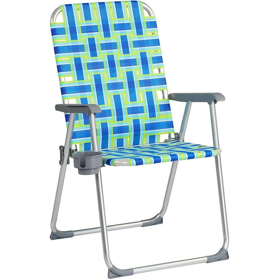Hyxoo Aluminum Patio Lawn Chairs Folding 1 Pack with Detachable Cup Holder, Webbed Beach Chair Folding Chair Outdoor Portable Camping Chair for Yard, Garden