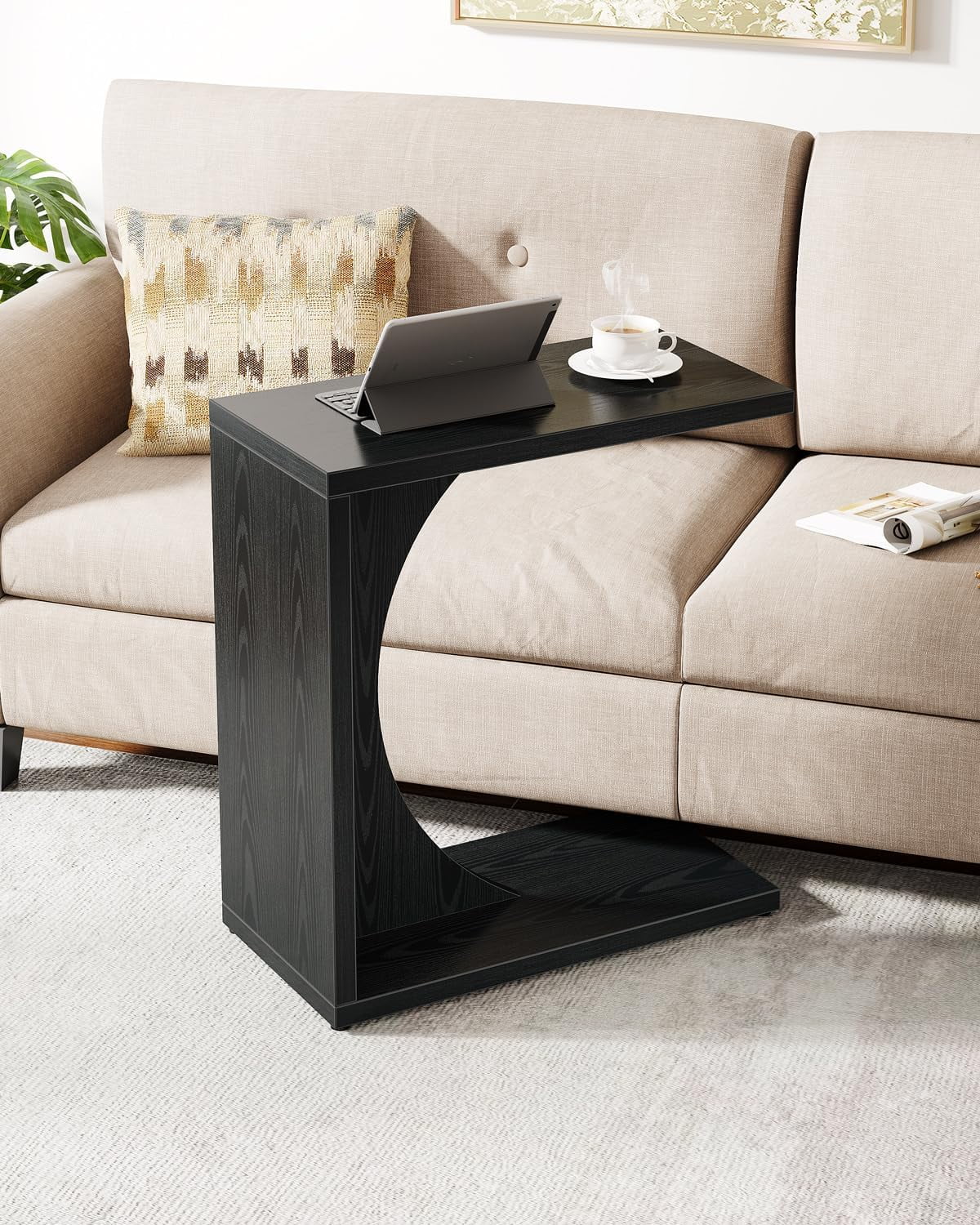 Hyxoo C-Shaped End Table for Couch, C Table for Sofa, Side Table for Living Room, Bedroom (1 ...