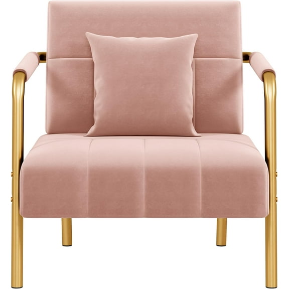 Hyxoo Chair Velvet Oversized Armchair Living Room Chair with Golden Frame & Cozy Pillow for Living Room, Bedroom, Office Pink