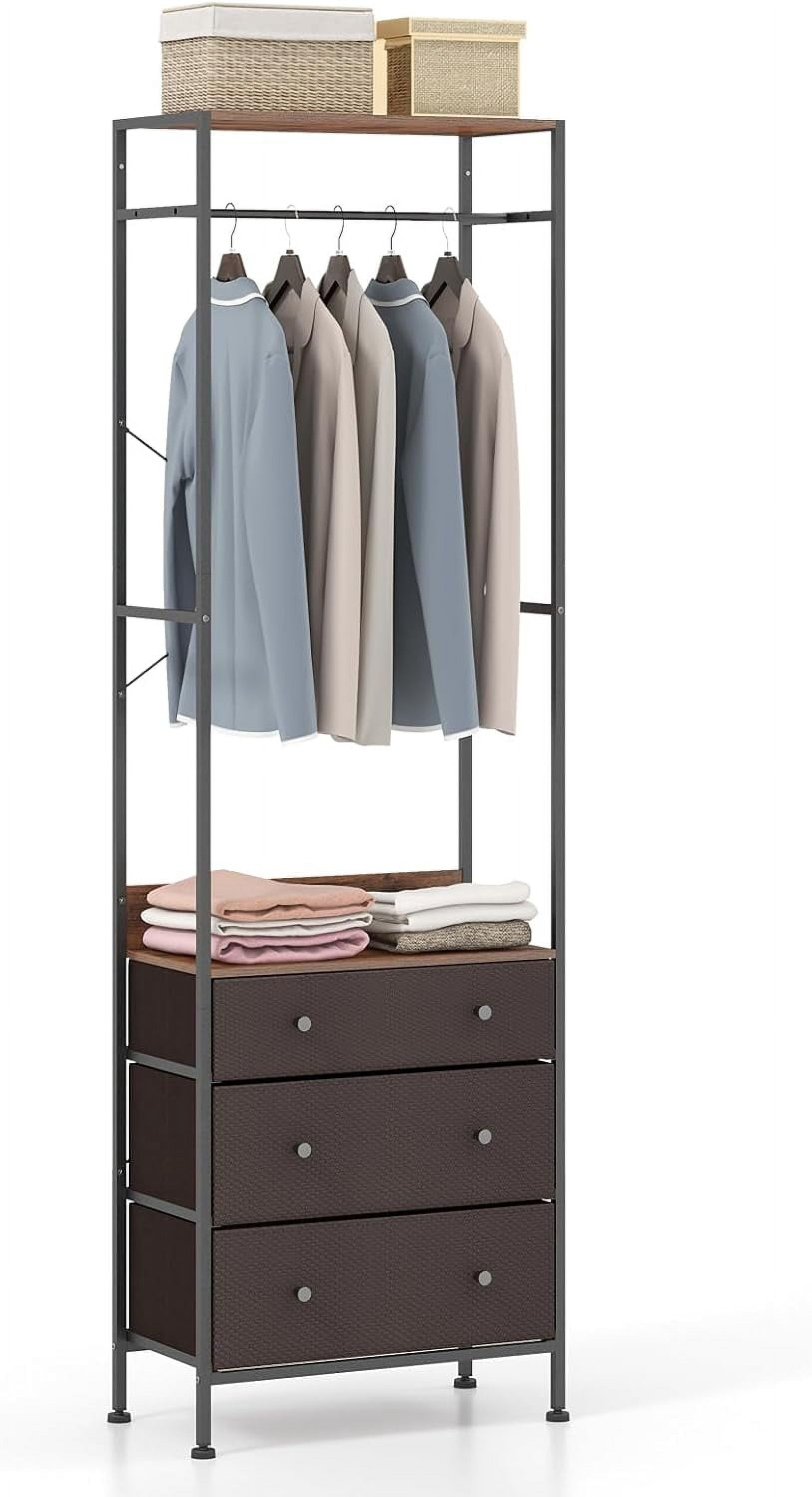 Hyxoo Clothes Rack with 3 Fabric Drawers, Freestanding Closet Organizer ...
