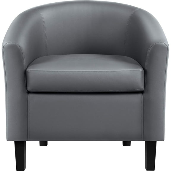 Hyxoo Faux Leather Club Chair, Modern Accent Chair and Cozy Barrel Chair with Sturdy Wood Legs for Living Room Bedroom Reception Room, Gray