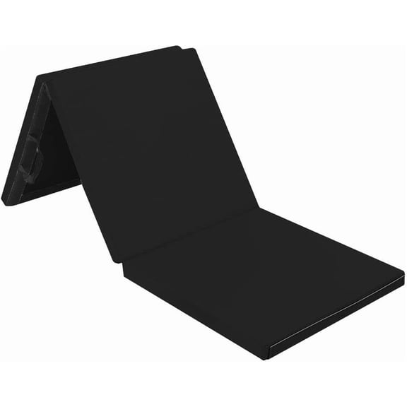 Hyxoo Folding Exercise Aerobics Mat, 6ft x 2ft x 2in PU Leather Mats with Carrying Handles with Hook & Loop Fastener for MMA, Stretching, Cheerleading Martial Arts,Gymnastic Black