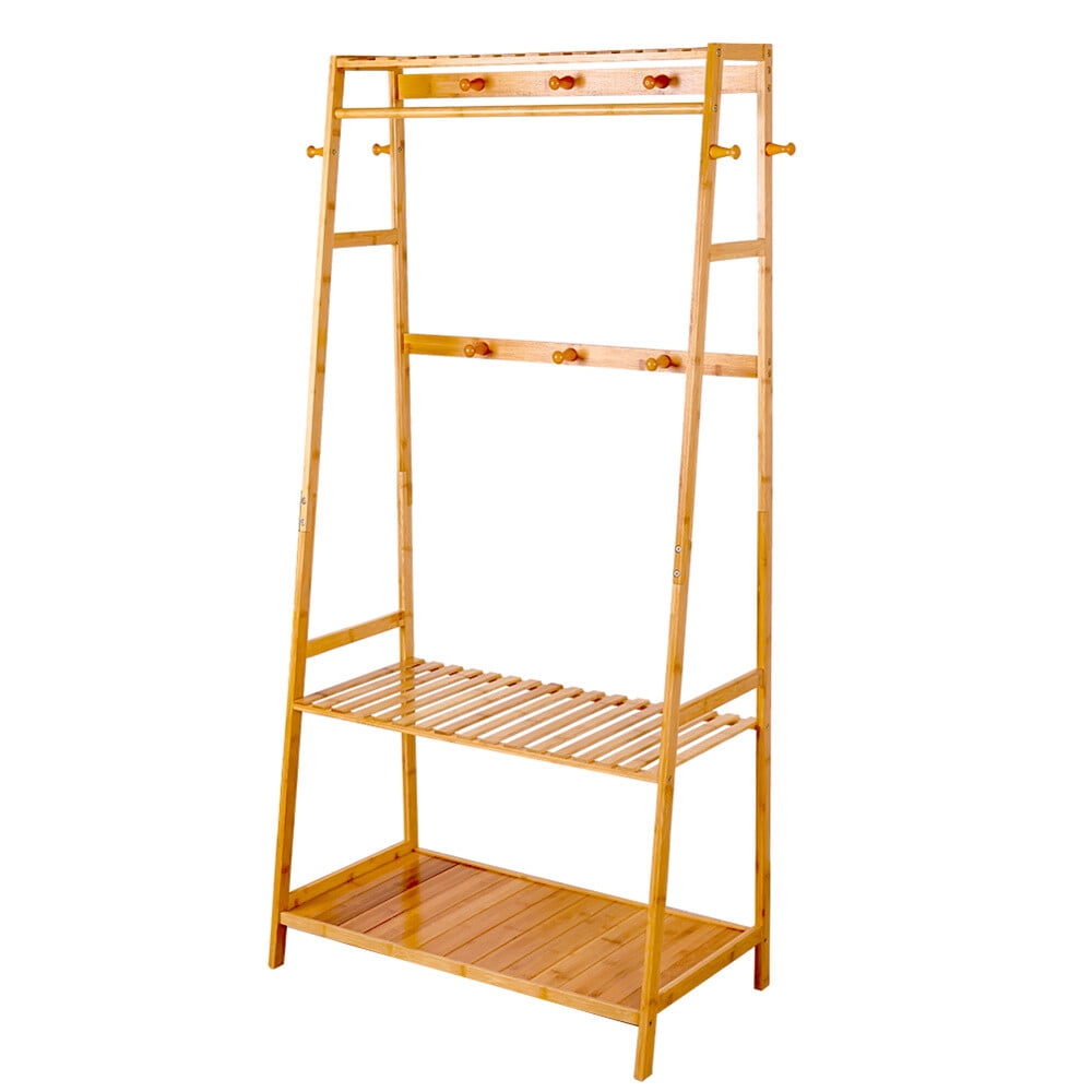 Hyxoo Heavy Duty Bamboo Garment Rack - Clothes Hanging Stand with ...