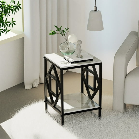 Hyxoo High-end Modern Marble Coffee Table Side End Table Shelf for Living Room Office-Black