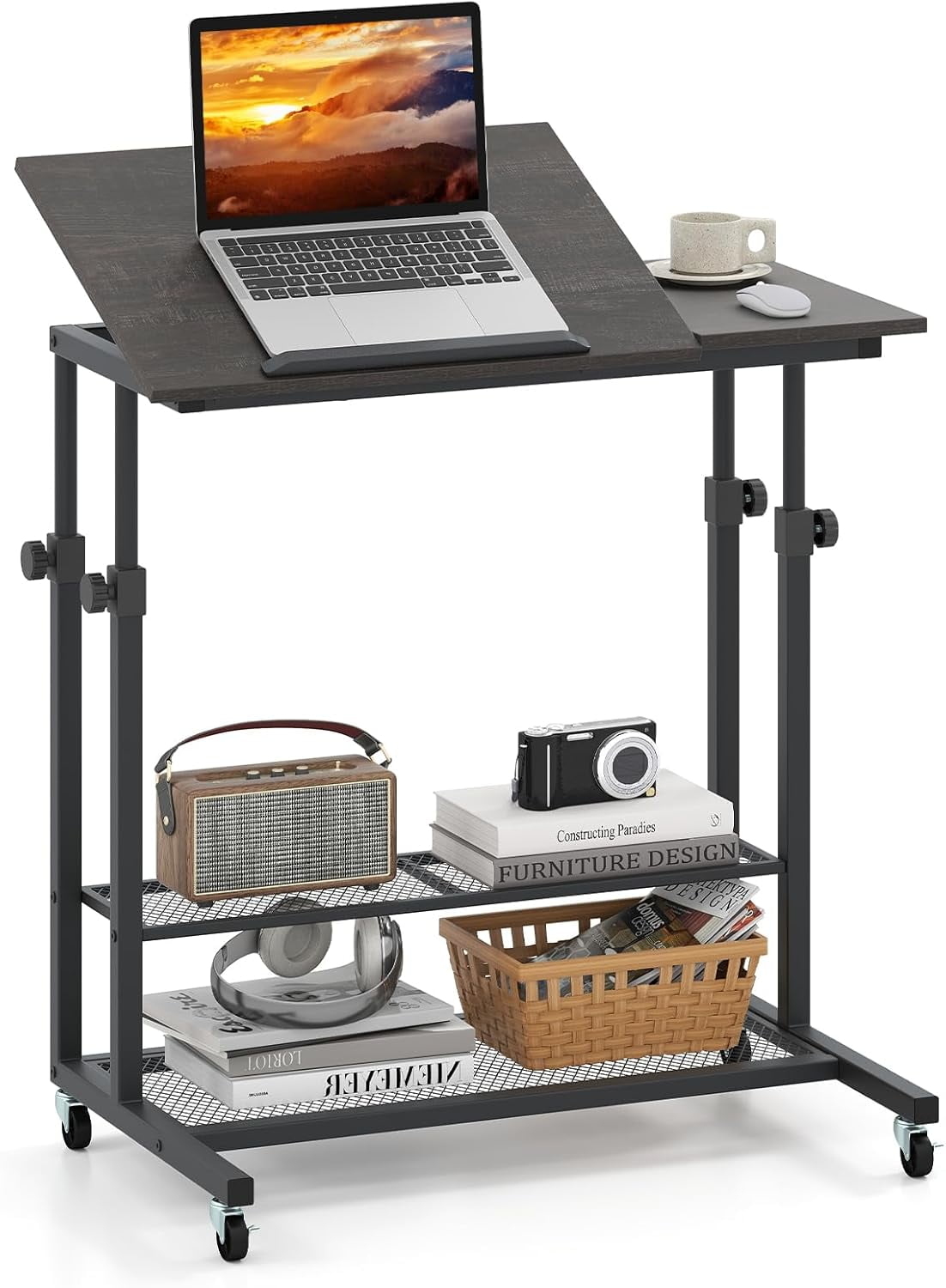 Hyxoo Mobile Computer Desk Cart, Height Adjustable Rolling Laptop