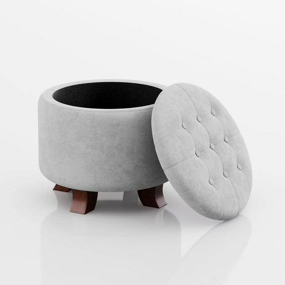 Hyxoo Round Ottoman, Ottoman with Storage, 20 Dia. x 17 H Inches Foot Rest Stool with Legs for Bedroom, Living Room, Decorative Home Furniture-20"D x 20"W x 17"H-Light Gray