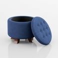 thumbnail image 1 of Hyxoo Round Ottoman, Ottoman with Storage, 20 Dia. x 17 H Inches Foot Rest Stool with Legs for Bedroom, Living Room, Decorative Home Furniture-20"D x 20"W x 17"H-Navy Blue, 1 of 9