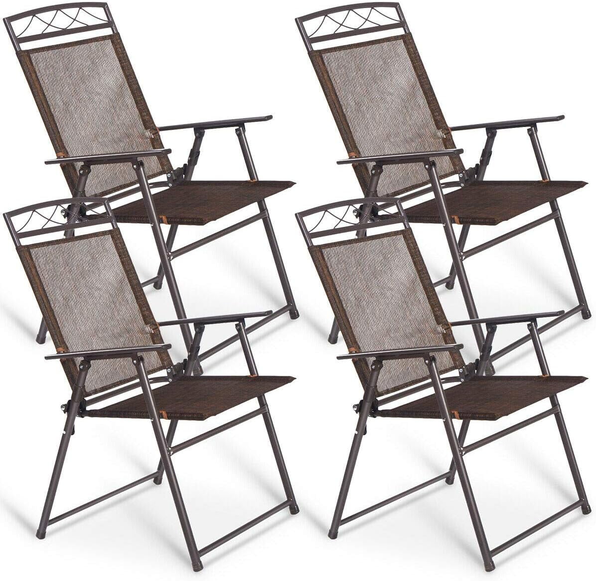 Hyxoo Set of 4 Patio Folding Sling Chairs Steel Camping Deck Garden ...