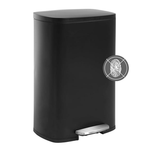 Hyxoo Trash Can, Garbage Can 13 Gallon/ 50L Stainless Steel Metal Bathroom Step Waste Bin for Home and Kitchen Waste and Recycling,Black