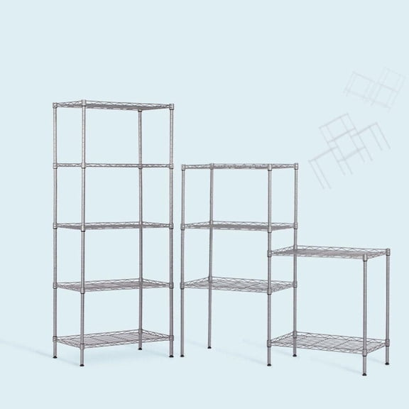 Hyxoo Wire Shelving 5 Tiers Storage Rack Shelf Shelves Unit Kitchen Organizer Silver,Silver