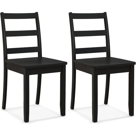 Hyxoo Wood Dining Chairs Set of 2 Black- Wooden Armless Kitchen Chairs with Solid Rubber Wood Legs,Non-Slip Foot Pads,Max Load 400 Lbs,Farmhouse Style High Ladder Back Wooden Dining Room Chairs,Black