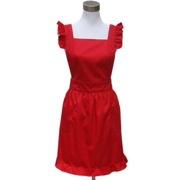 Hyzrz Cute Lovely Cotton Retro Kitchen Cooking Aprons for Women Girls Vintage Apron with Pockets for Mother Gift(Red)