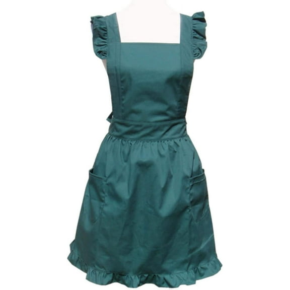 Hyzrz Cute Lovely Cotton Retro Kitchen Cooking Aprons for Women Girls Vintage Baking Apron with Pockets for Mother Gift One Size Green