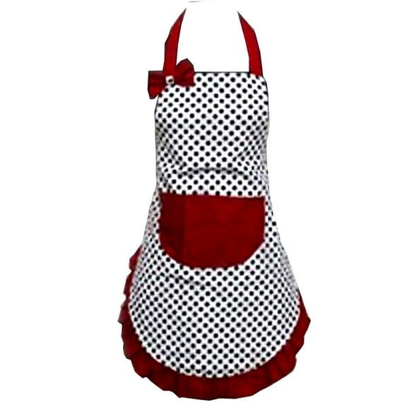 Hyzrz Lovely Lady Dot Canvas Funny Apron Restaurant Kitchen Aprons for Women Girls with Pocket (Black)