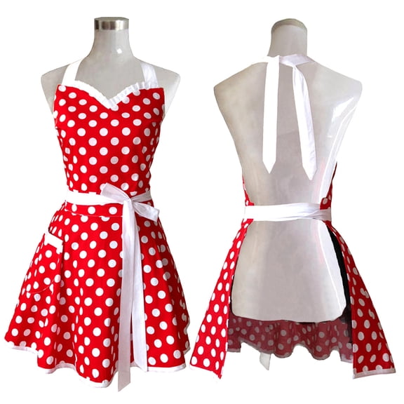 Hyzrz Lovely Sweetheart Retro Kitchen Aprons Woman Girl Cotton Polka Dot Cooking Salon Pinafore Vintage Apron Dress Mother?s Gift (Red)