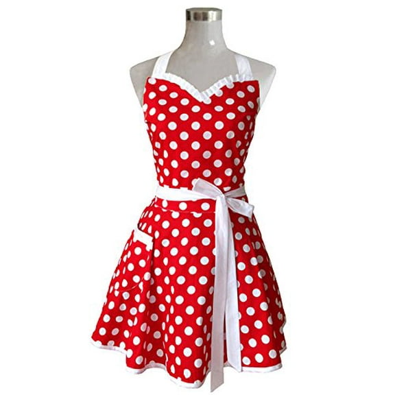 Hyzrz Lovely Sweetheart Retro Kitchen Aprons Woman Girl Cotton Polka Dot Cooking Salon Pinafore Vintage Apron Dress Mother?s Gift (Red)
