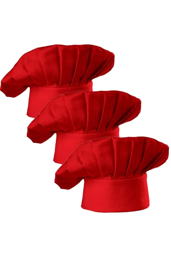 Set of 3 Pack Adult Chef Hat Adult Adjustable Elastic Baker Kitchen Cooking Chef Cap 3 Pieces (Red)