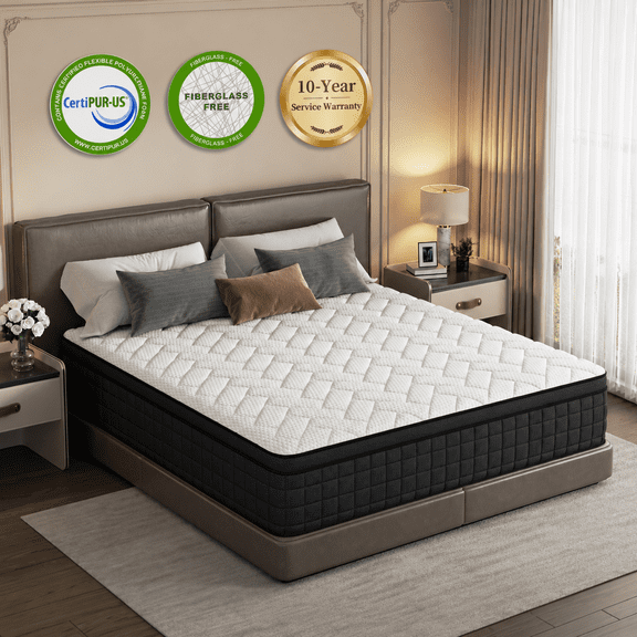 Hzbaod 14 inch Queen Size Hybrid Mattress in a Box,Cooling Memory Foam with Pocket Coils, Medium Firm with Pressure Relief, CertiPUR-US Certified