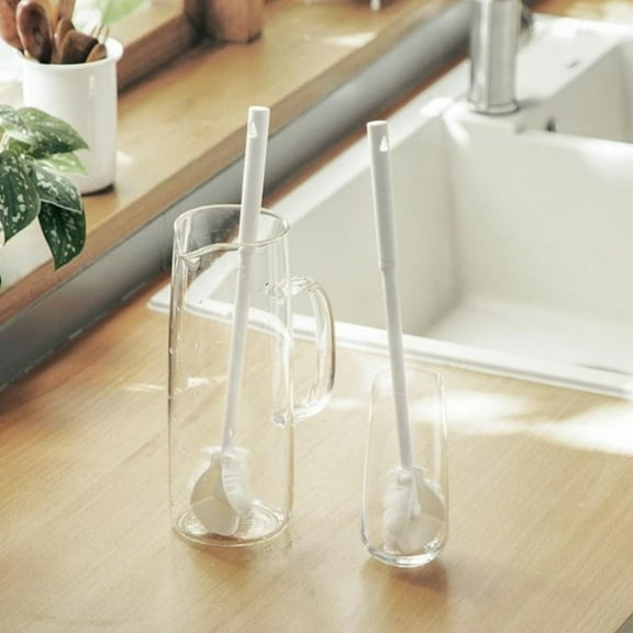 Hzgobj 2PCS Cup Brush Cleaning Set,Long Handle Multi-Purpose Bottle and Glass Brush,Soft Bristles Remove Stains and Residues,Ergonomic Design for Cups,Glassware,Wall-Breaking Machines at Home-White
