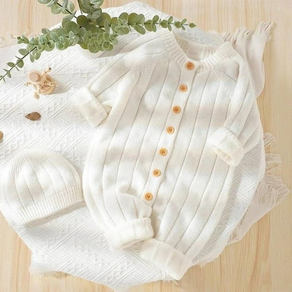 Hzgobj Baby Outfit Cotton Knit Newborn Infant Romper Knitted Longsleeve Sweater Clothes With Warm Hat Set Toddler Boy Girl for 6Months-3Years