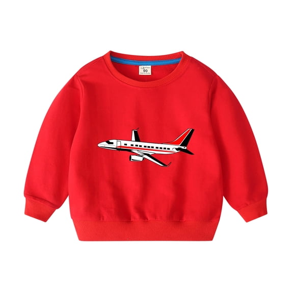 Hzgobj Boy's Cartoon Print Long Sleeve Sweatshirt Hoodie Reflective Top Winter Kids Hoodies Boys Girls Hoody Children Pullover Outerwear Fashionable Airplane Print Long Sleeved Top for 2-10Years