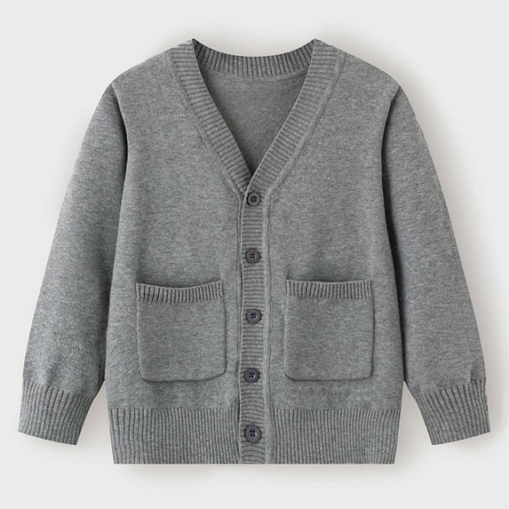 Hzgobj Boys Girls Fall And Winter Children's Knitted Cardigan Jacket Solid Color Sweater
