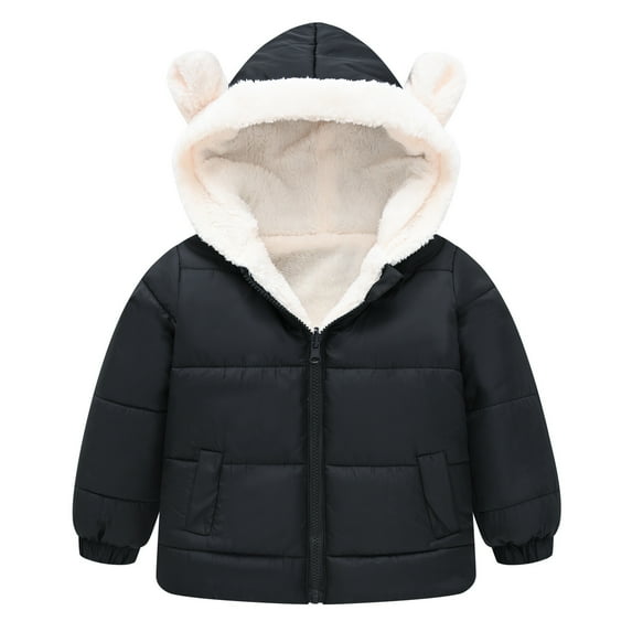 Hzgobj Boys Girls Solid Color Ears Cute Pocket Short Cotton Coat Children's Clothing Jacket