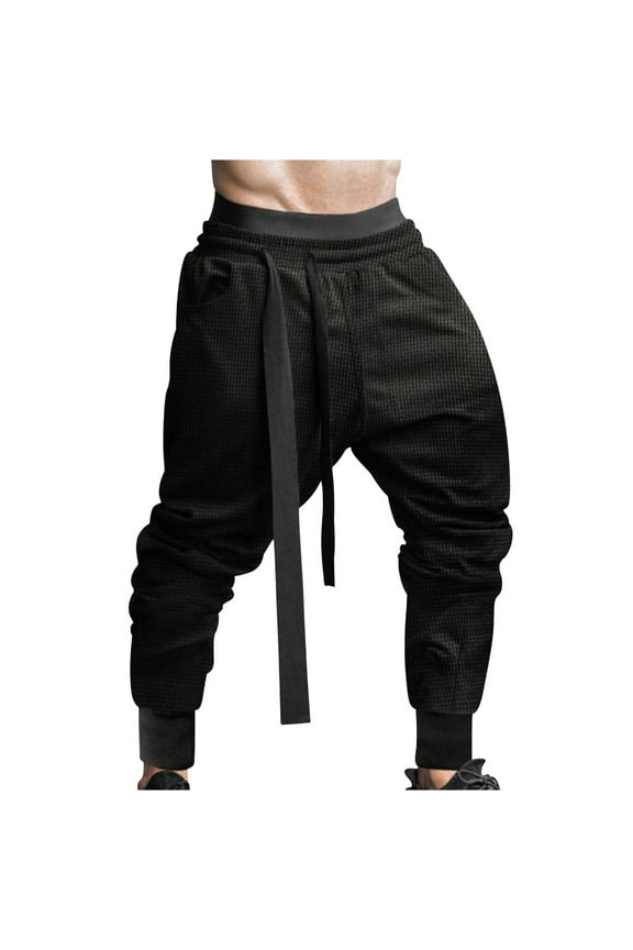 Men's Baggy Hip Hop Harem Pants Casual Elastic Waist Drawstring Pants Trendy Parachute Pant Loose Fit Joggers Drop Crotch Trouser Hippie with Pockets for Streetwear Cargo Pants